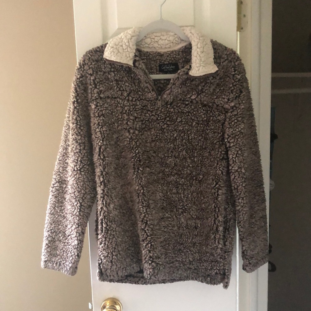 Quarter zip Teddy sweatshirt with pockets